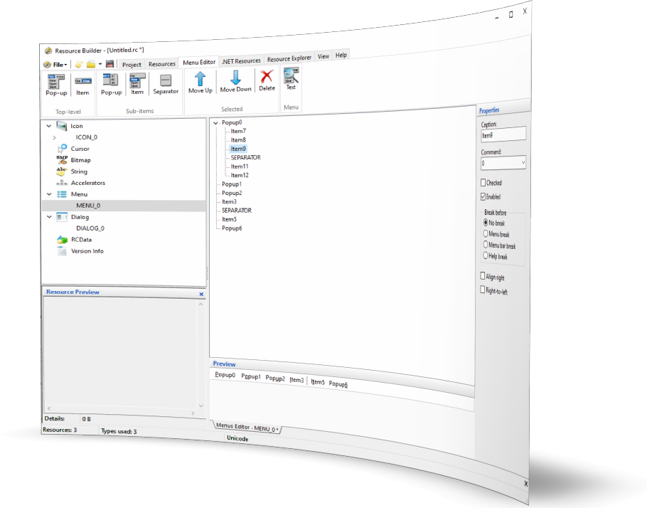 Resource Builder: редактор ресурса Меню